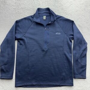Stio Mens Medium Navy Blue Heathered Quarter Zip Fleece Pullover Chest Pocket